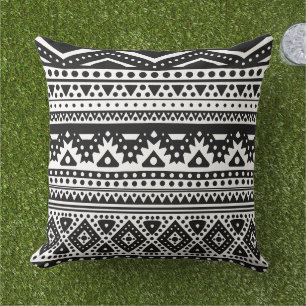 Unique Black And White Zigzag Stripes Tribal Art Outdoor Pillow