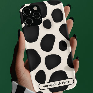 Unique Black & Beige Spots Pattern Name Typography iPhone 13 Pro Max Case