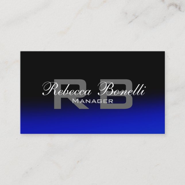 Unique Black Blue Grey Monogram Business Card (Front)