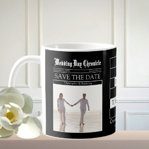 Unique Black Custom Newspaper Save the Date Coffee Mug