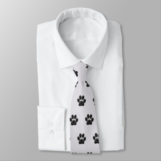 Unique Black Dog Paw Print Animal Pattern Tie (Tied)