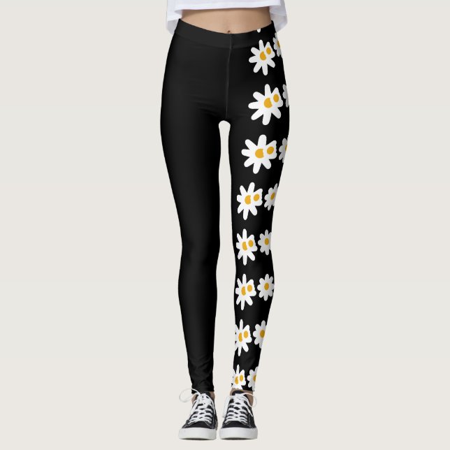 Unique black floral abstract  leggings (Front)