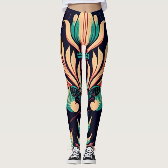Unique Black Flower pattern Leggings (Front)