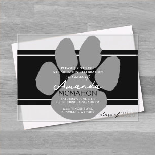 Unique Black & Grey Graduation Pawprint Elegant Acrylic Invitations