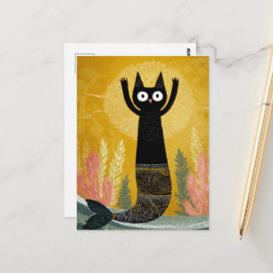 Unique Black Kitty Mermaid Postcard