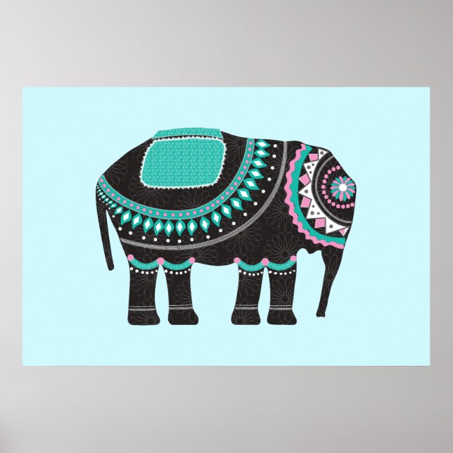 Unique Black Ornate Elephant Design, Modern Poster (Front)