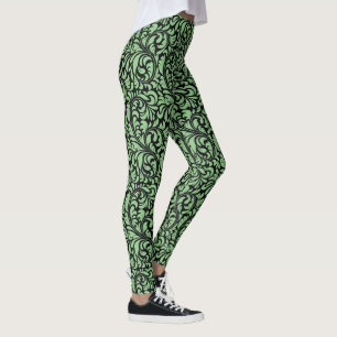 Unique Black Paisley on Green Leggings