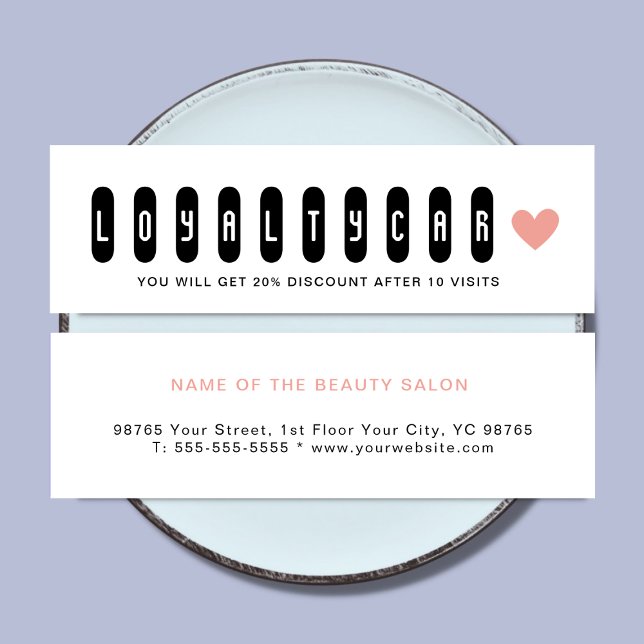 Unique Black & White Beauty Salon Pink Heart  Loyalty Card (Creator Uploaded)