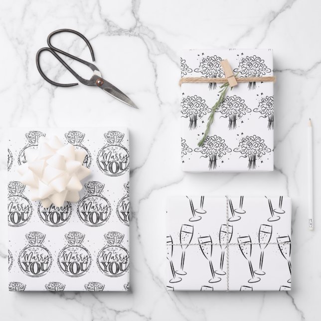 Unique Black & White Bridal | Wedding Shower Wrapping Paper Sheet (Front)
