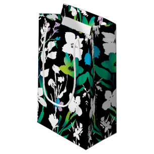 Unique Black & White Floral & Bright Color Accent Small Gift Bag