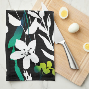 Unique Black & White Floral & Bright Colour Accent Kitchen Towel
