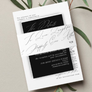 Unique Black White Love Laughter Monogram Wedding Invitation Belly Band