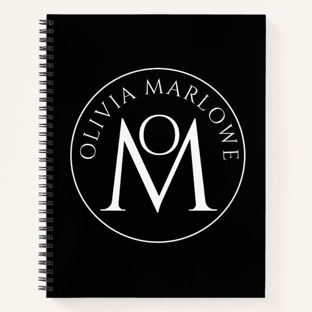 Unique Black White Monogram Logo Notebook (Front)