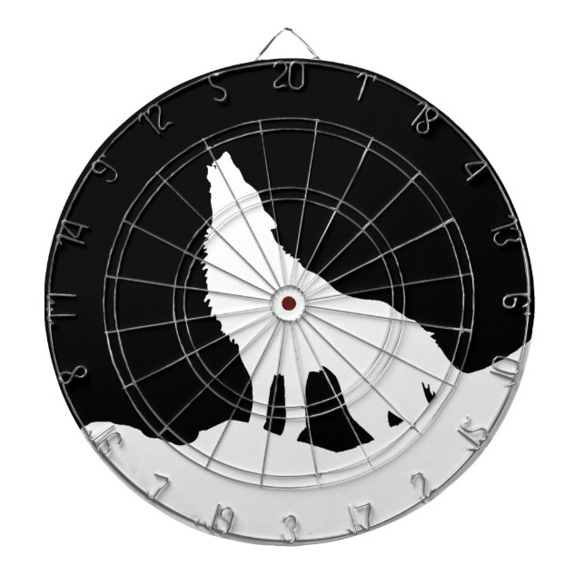 Unique Black & White Pop Art Wolf Silhouette Dartboard (Front)