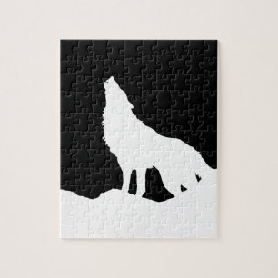 Unique Black & White Pop Art Wolf Silhouette Jigsaw Puzzle