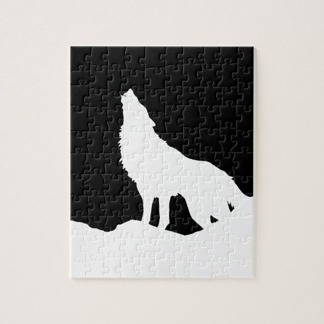 Unique Black & White Pop Art Wolf Silhouette Jigsaw Puzzle (Vertical)