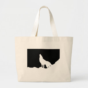 Unique Black & White Pop Art Wolf Silhouette Large Tote Bag