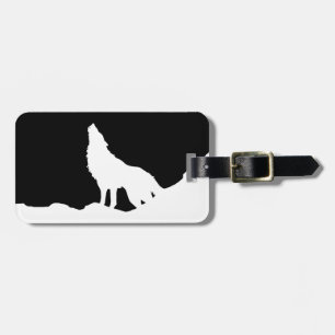 Unique Black & White Pop Art Wolf Silhouette Luggage Tag