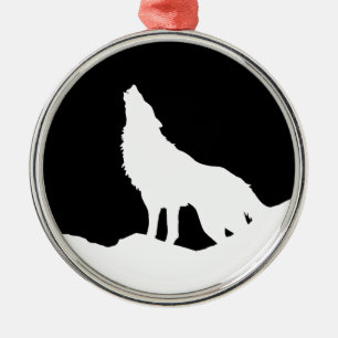 Unique Black & White Pop Art Wolf Silhouette Metal Ornament