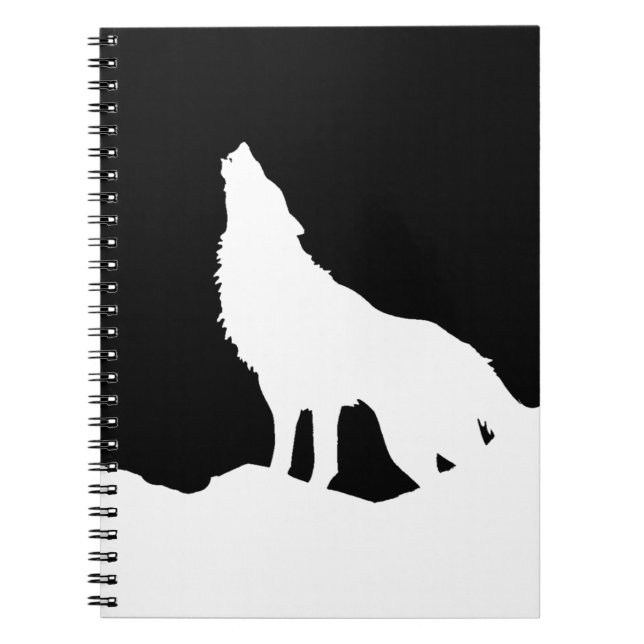 Unique Black & White Pop Art Wolf Silhouette Notebook (Front)