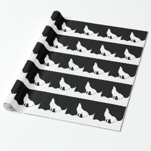 Unique Black & White Pop Art Wolf Silhouette Wrapping Paper