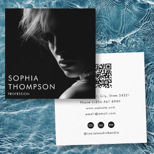 Unique Black White Professional Photo QR Code Square Business Card