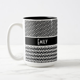 Unique Black & White Retro Pattern Personalized Two-Tone Coffee Mug