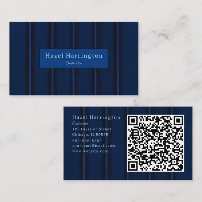 Unique bleu foncé QR Code Carte de visite Classy (Devant / Derrière)