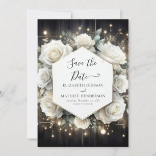 Unique Bloom White Roses Wedding Save The Date