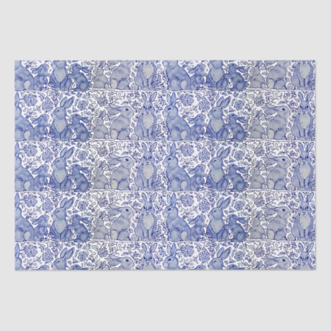 Unique Blue Bunny Rabbit Floral Animal Pattern  Tissue Paper (Front)