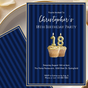 Unique Blue Gold 18th Birthday Invitation For Him