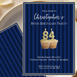 Unique Blue Gold 84th Birthday Invitation For Him