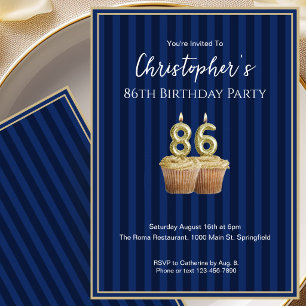 Unique Blue Gold 86th Birthday Invitation For Him