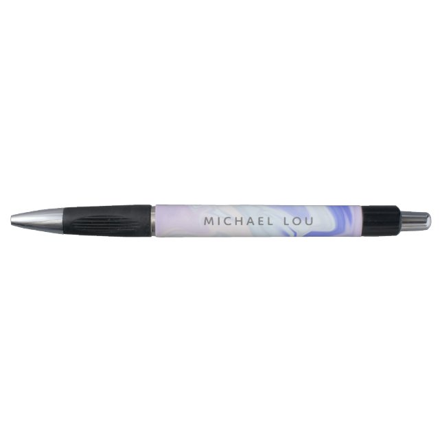 Unique Blue Lavander Marble Iridescent Holographic Pen (Front)