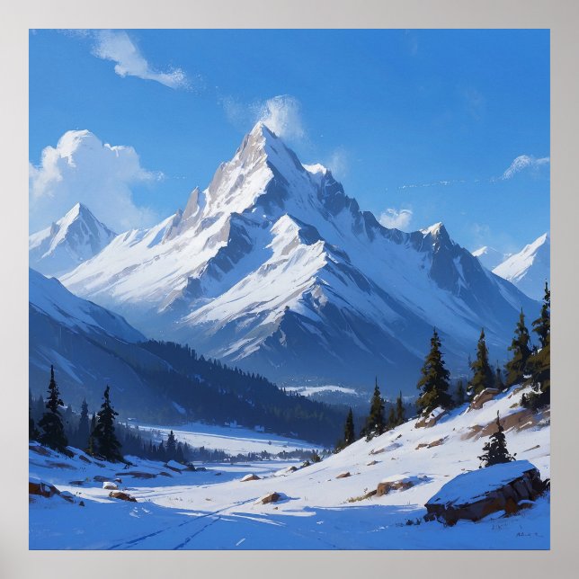 Unique Blue Mountains Landscape Painting Poster (Front)