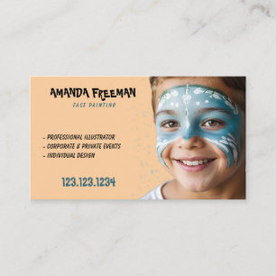 Unique Blue & Orange Children Face Painting Business Card