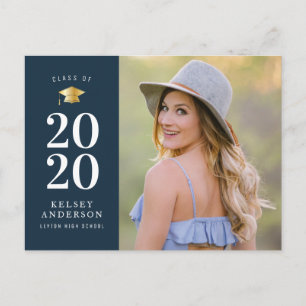 unique blue photo grad announcement postcard