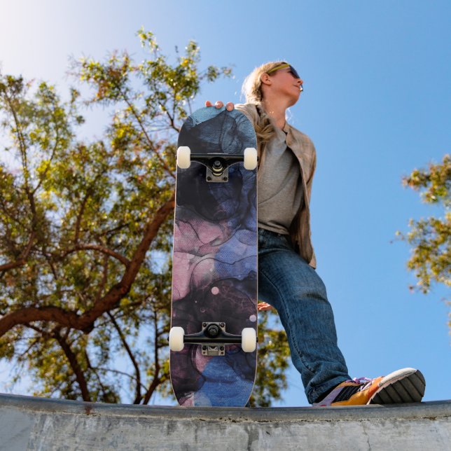 Unique blue pink black abstract art skateboard (Outdoor 1)