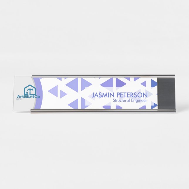 Unique Blue Triangle Pattern Desk Name Plate (Front)