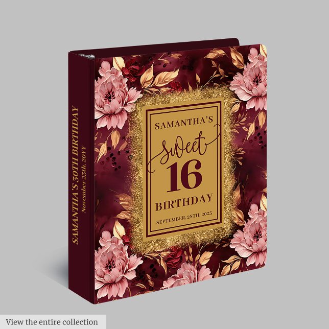 Unique Blush Burgundy Gold Sweet 16 Scrapbook Binder (Unique Blush Burgundy Gold Sweet 16 Scrapbook 3 ring binder)