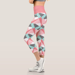 Unique Blush Coral Pink Mint Green Art Pattern Capri Leggings