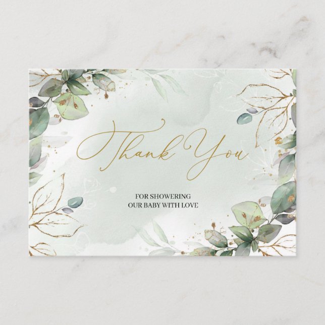 Unique bohemian greenery leaves and faux gold enclosure card (Front)