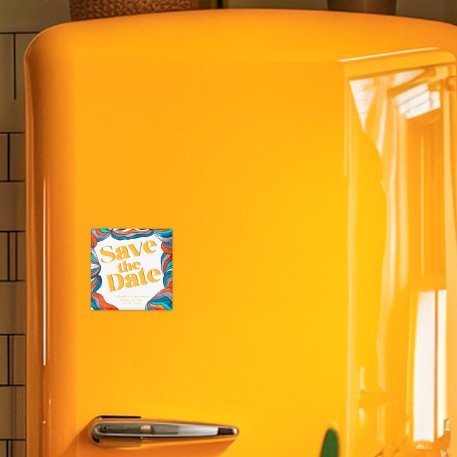 Unique Bold Boho Groovy Retro Yellow Colourful Wav Magnet (Creator Uploaded)