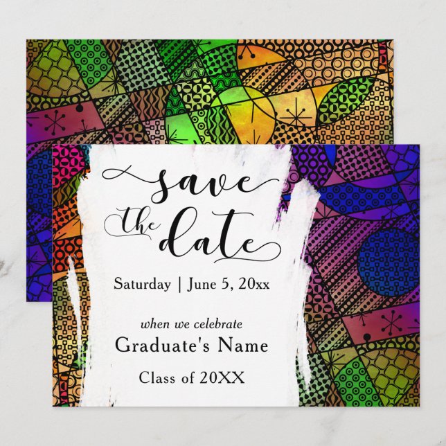 Unique, Bold, Colourful Geometric "Save the Date" Invitation (Front/Back)