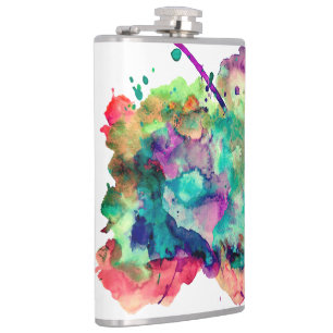 Unique, Bold, Colourful Watercolor Paint Splatters Hip Flask
