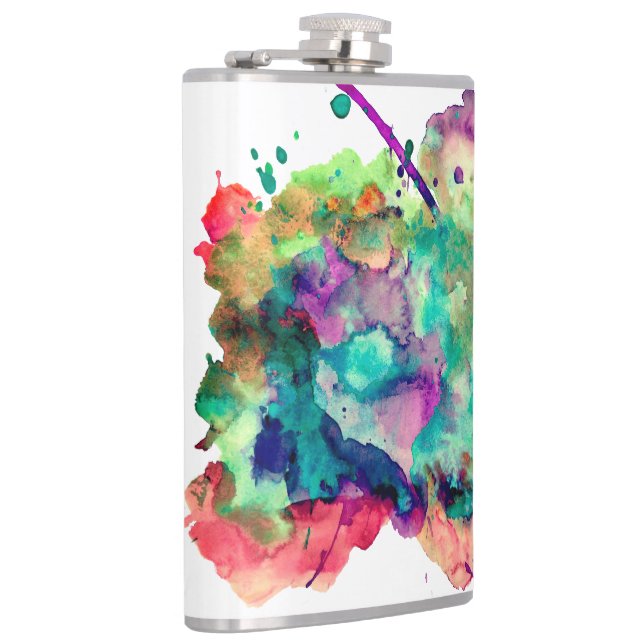 Unique, Bold, Colourful Watercolor Paint Splatters Hip Flask (Right)
