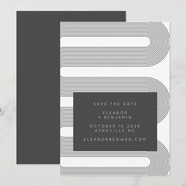 Unique Bold Geometric Black White Classy Wedding Save The Date (Front/Back)