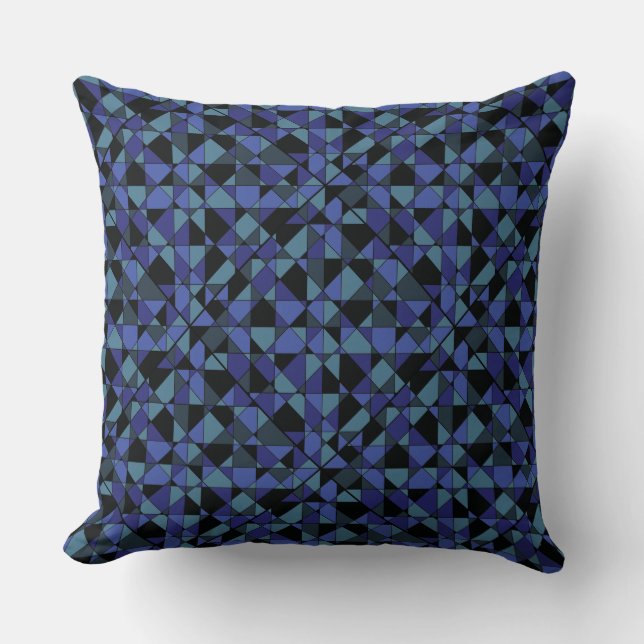 Unique Bold Hip Geometric Blue Cyan Grey Black Throw Pillow (Front)