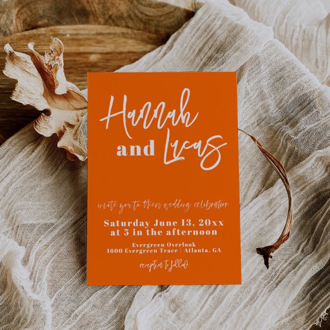Unique Bold Orange Photo Wedding Invitation (Creator Uploaded)