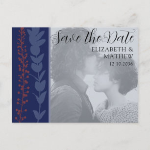 Unique Botanical Blue Save the Date Announcement Postcard